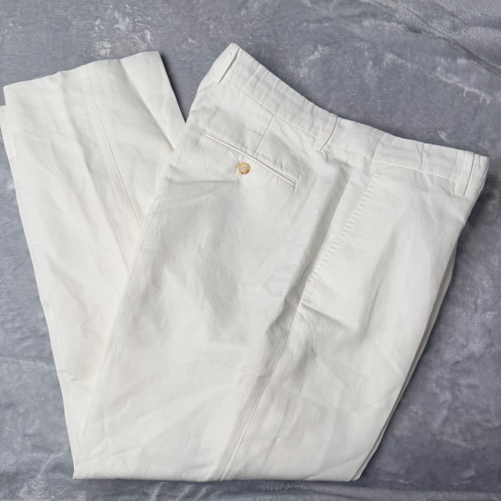 J.McLaughlin Mens White Cotton Linen Italian Fabric Dress Pants 36x29 Portugal